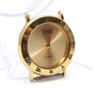 Vintage TIME Watch Face Mens Gold Tone Stainless Steel Classic Quartz Gold Dial